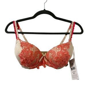 Coquette Womens Coral‎ Lace Push Up Bra 34B Small